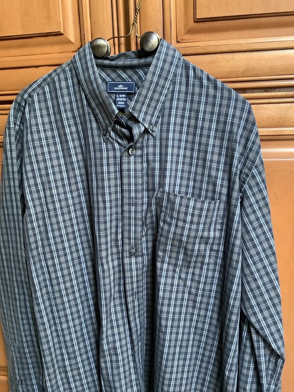 MENS DOCKERS BLUE/GRAY PLAID LONG SLEEVE SHIRT